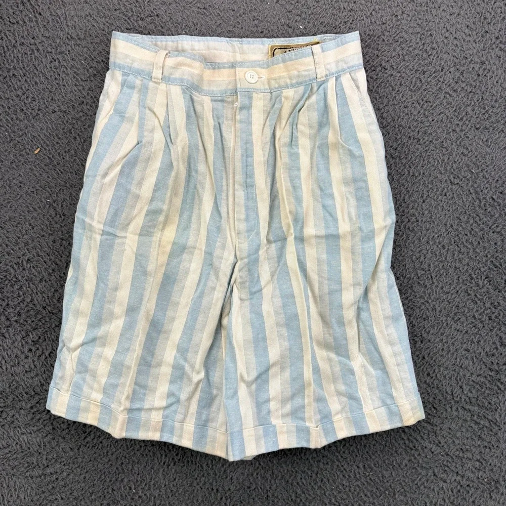 New‎ Departures Vintage Striped Linen Blend Pleated Shorts Blue White Size 5/6